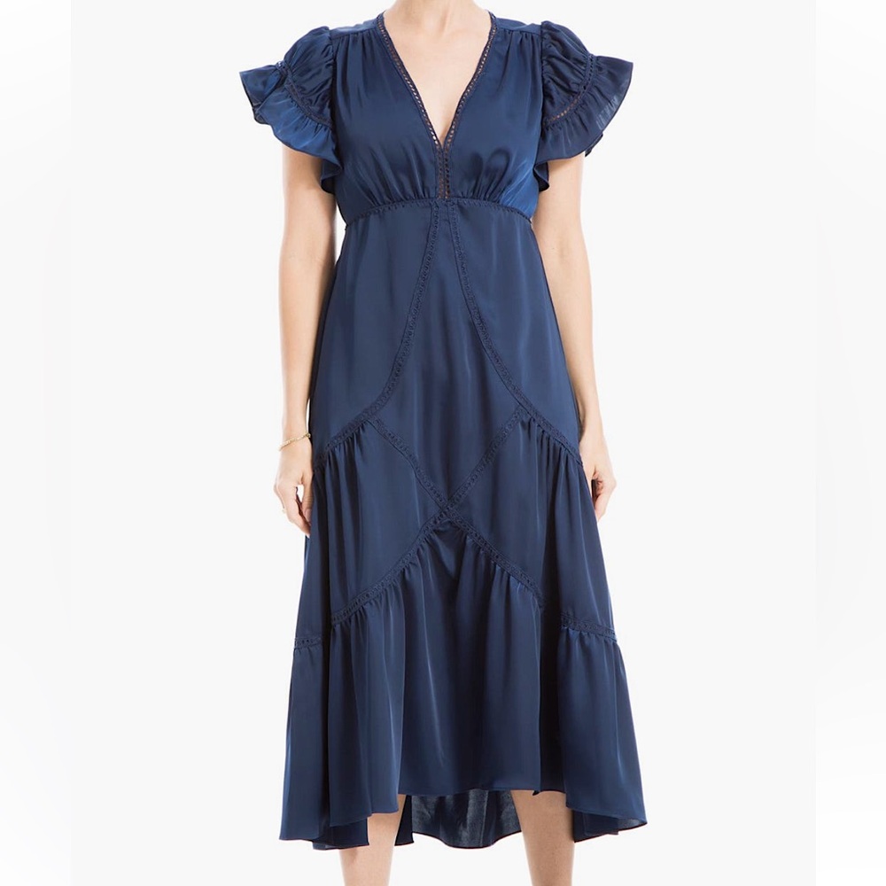 Elegant Satin Navy Midi Dress